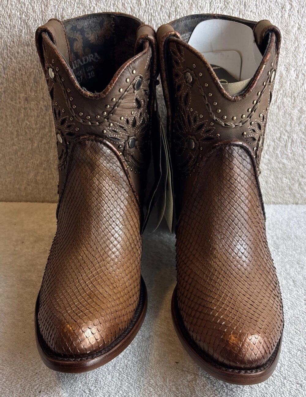 Cuadra Ladies Brown Python Pointed Toe Ankle Boot Size 10 M 92936